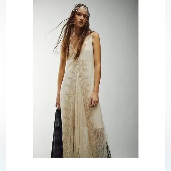 Free People Tea Dress with Lace in Ivory - Picture 1 of 6